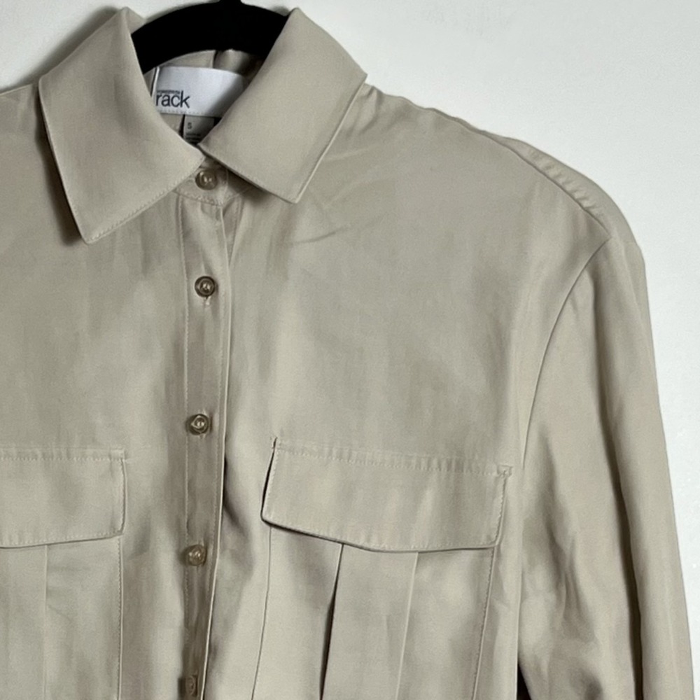 Nordstrom Rack Utility Shirt Size S Beige Long Sleeve Soft Button-Up Blouse Top
